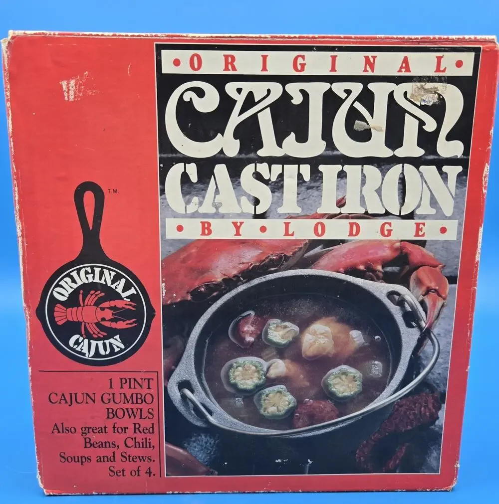 Vintage Lodge Original Cajun Cast Iron Gumbo Bowls Set of 4 w/ Box & Recipe